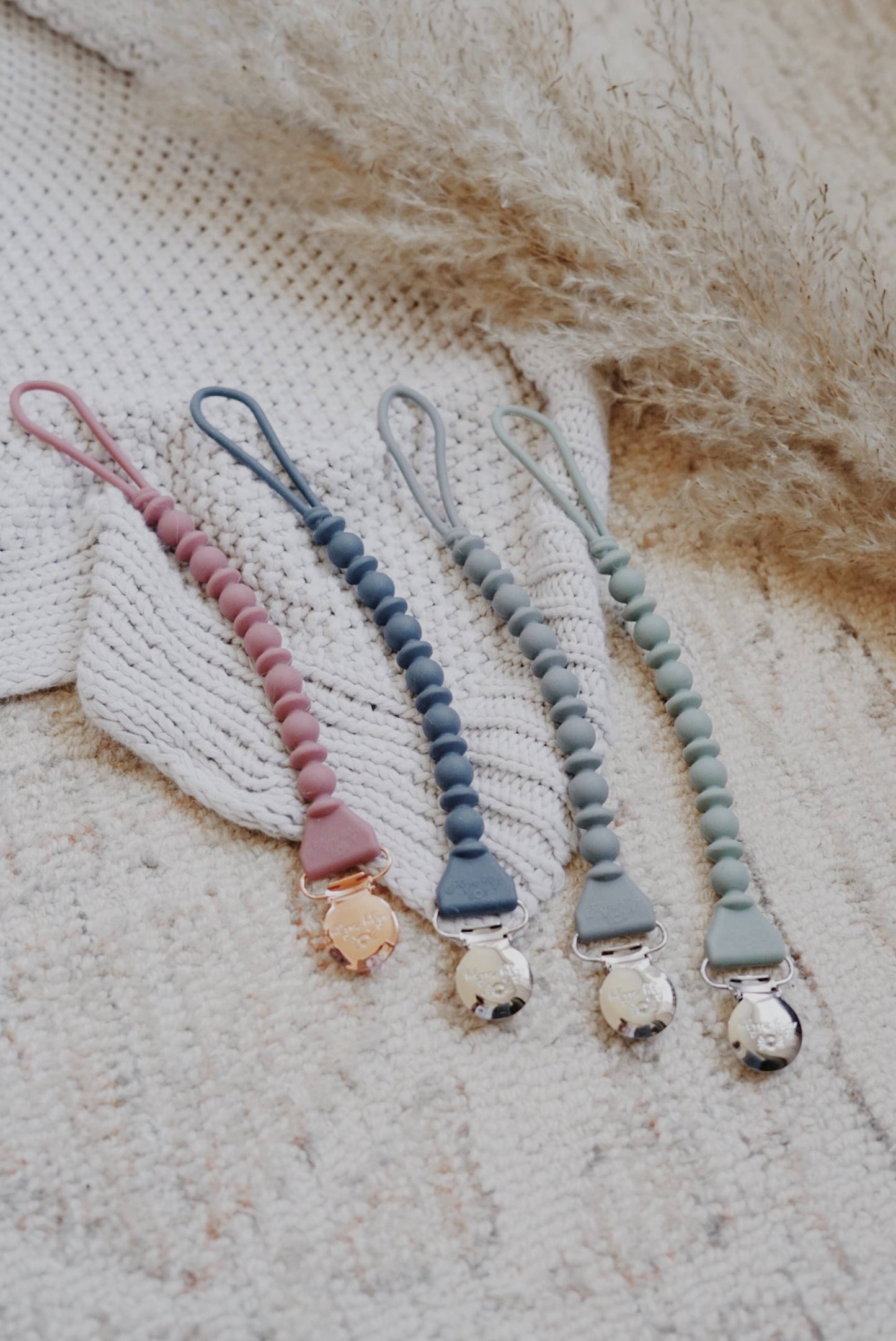 The Porch Sweetie Strap™ Silicone One-Piece Pacifier Clips: Blue Beaded
