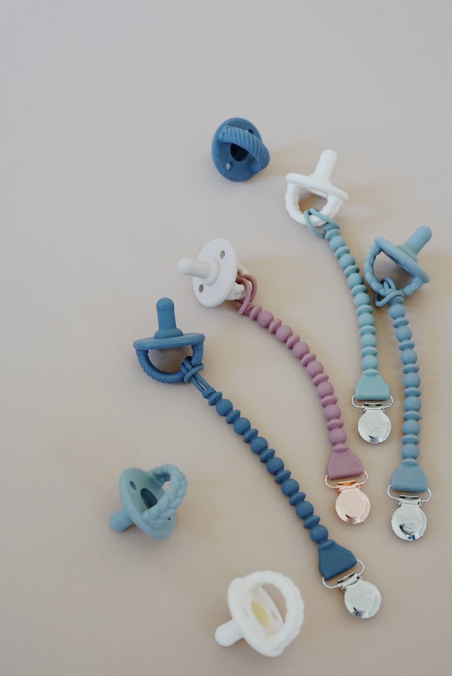 The Porch Sweetie Strap™ Silicone One-Piece Pacifier Clips: Blue Beaded