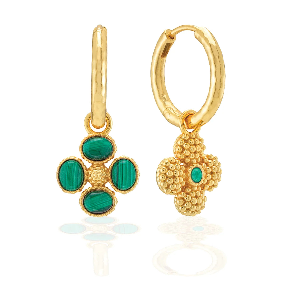 Capucine De Wulf Berry Clover Hoop Earrings with Double Sided Charm - Malachite