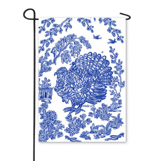 The Porch Baxter and Me Blue Willow Turkey Garden Flag