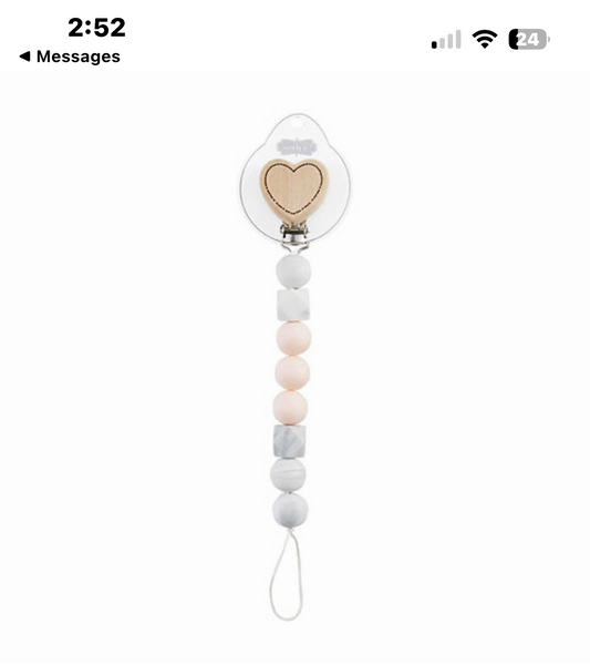The Porch Mud Pie Pink Paci Clip with Wooden Heart