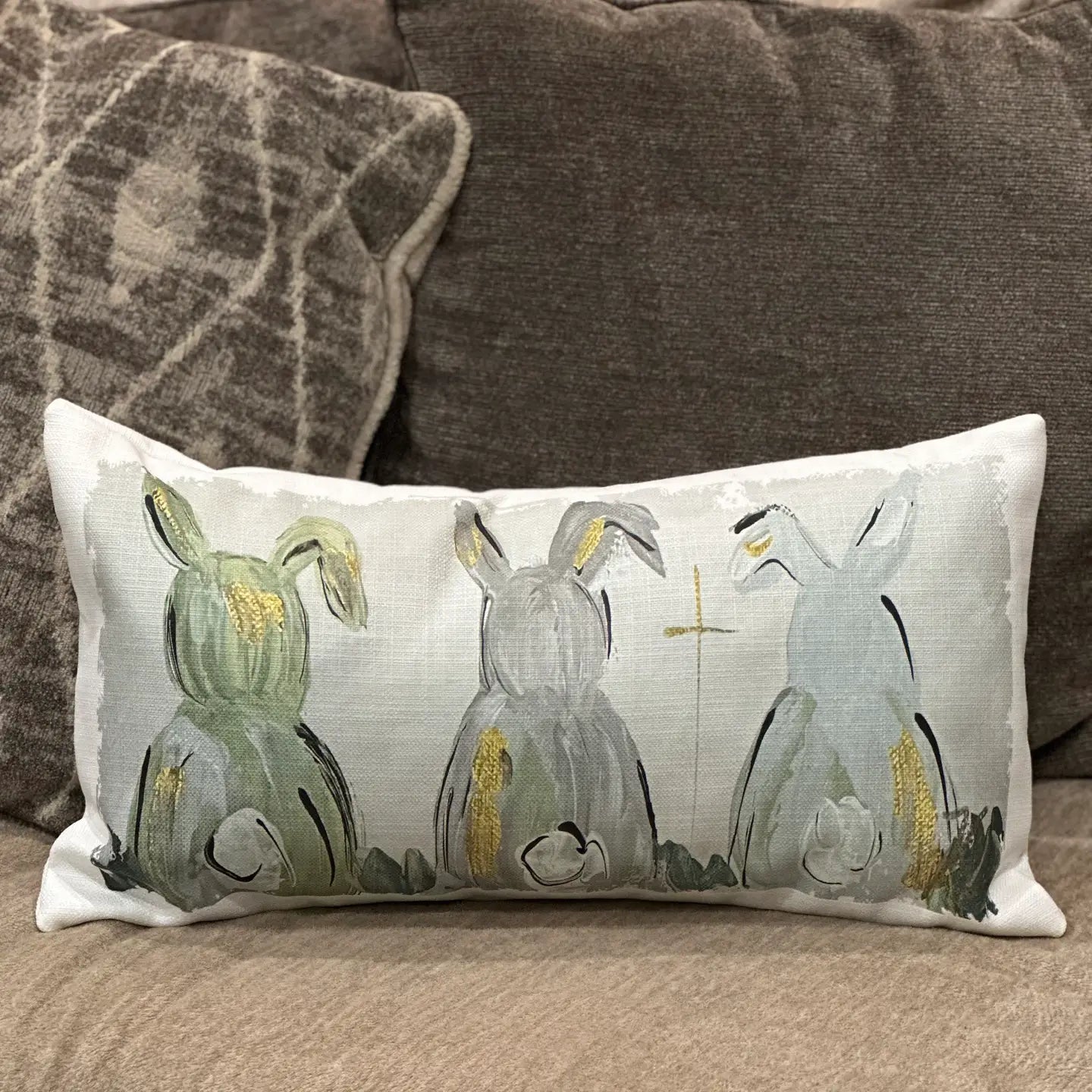 The Porch Southern Cotton Mill Neutral Bunny Trio Lumbar Decorative Pillow
