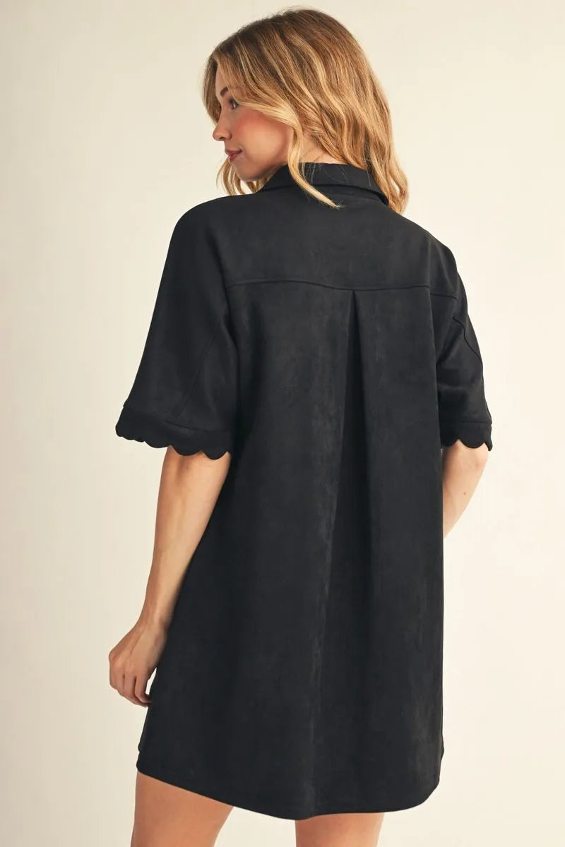 Scalloped Button-Down Short Sleeve Dress
