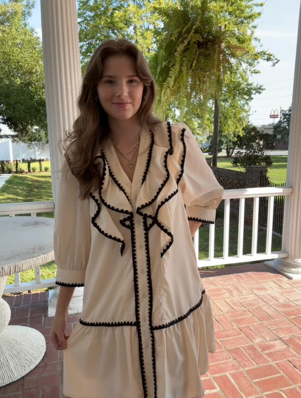 Cream Ruffled Mini Dress