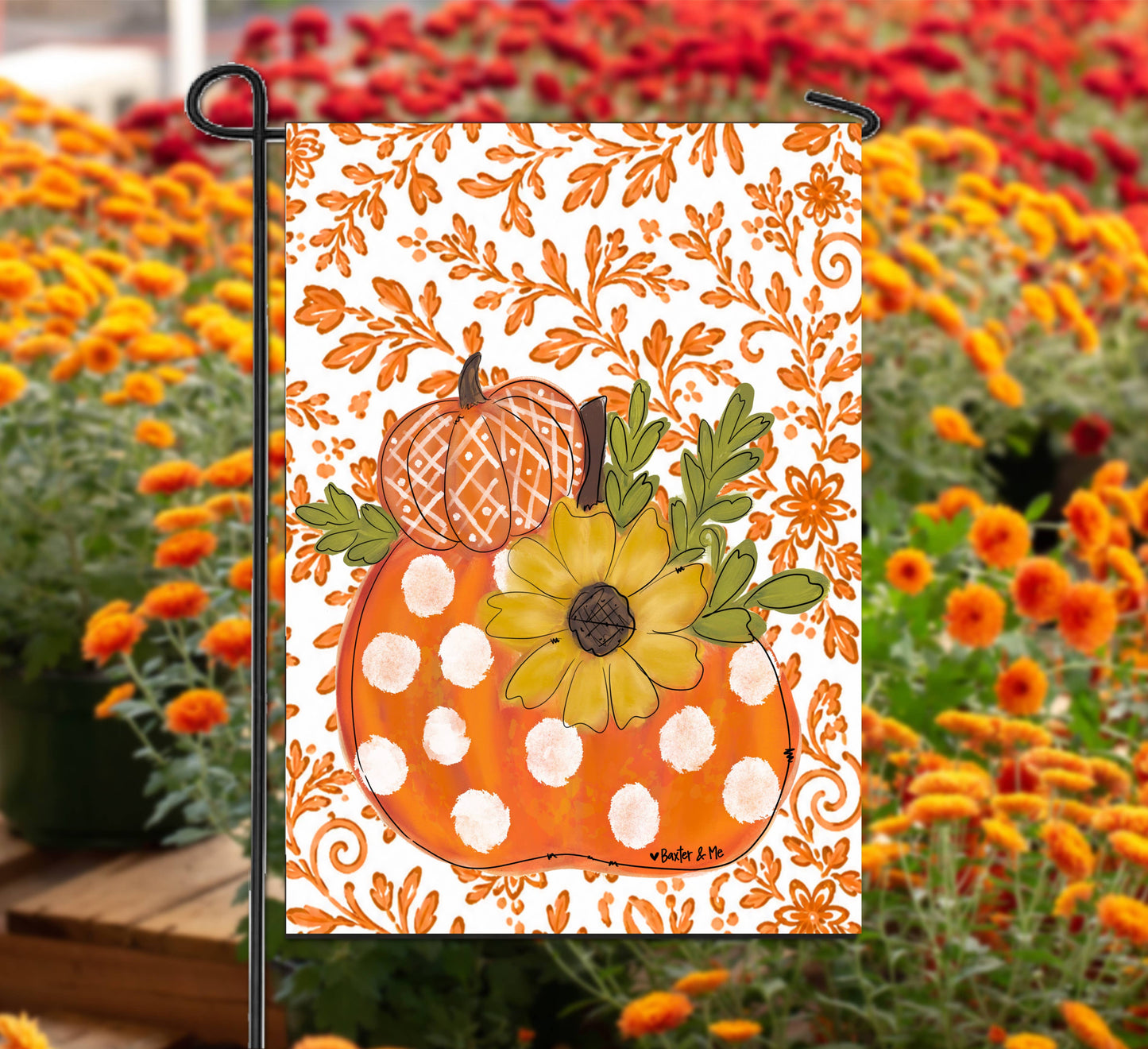 The Porch Baxter and Me Orange Chinoiserie Harvest Pumpkin Garden Flag
