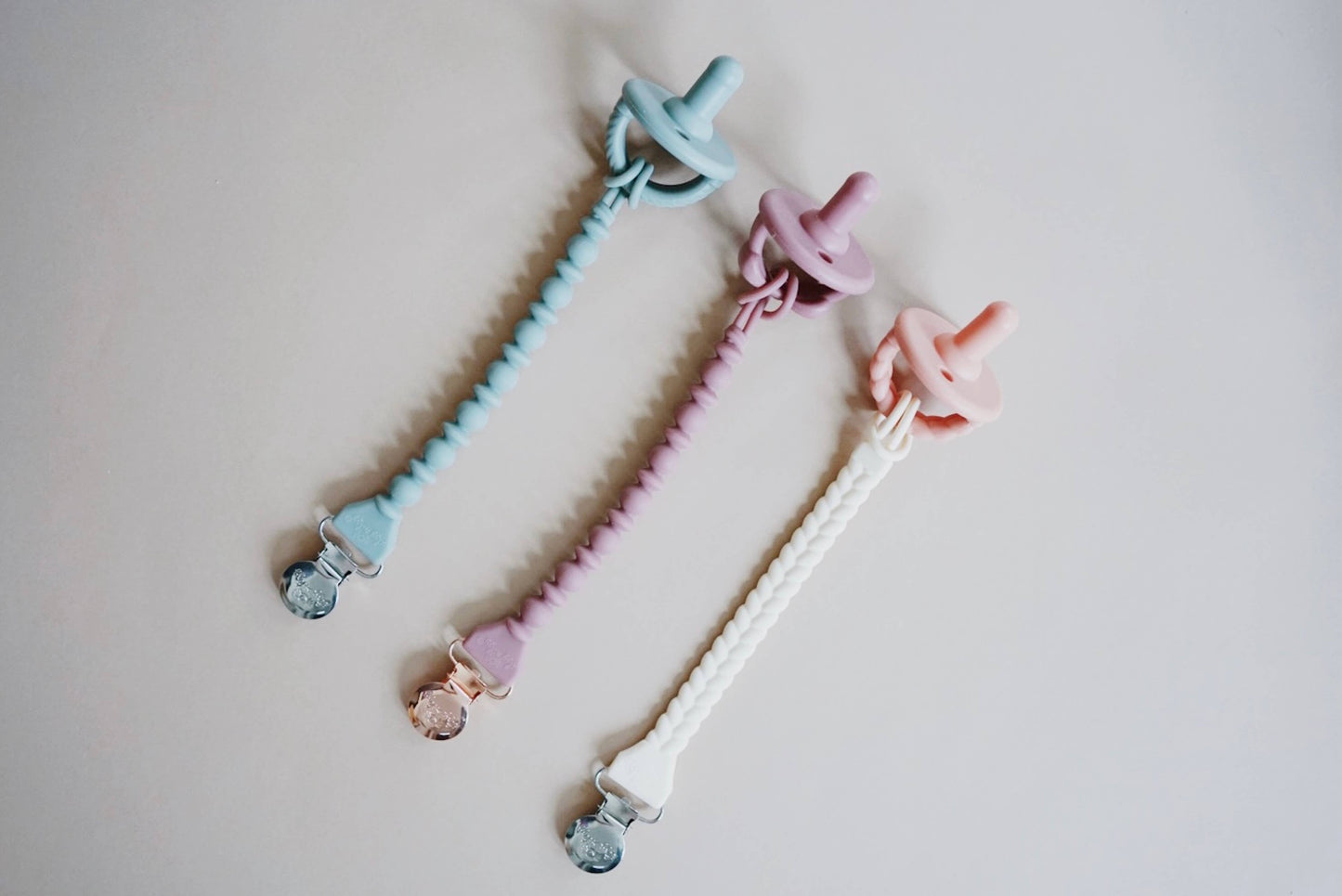 The Porch Sweetie Strap™ Silicone One-Piece Pacifier Clips: Blue Beaded