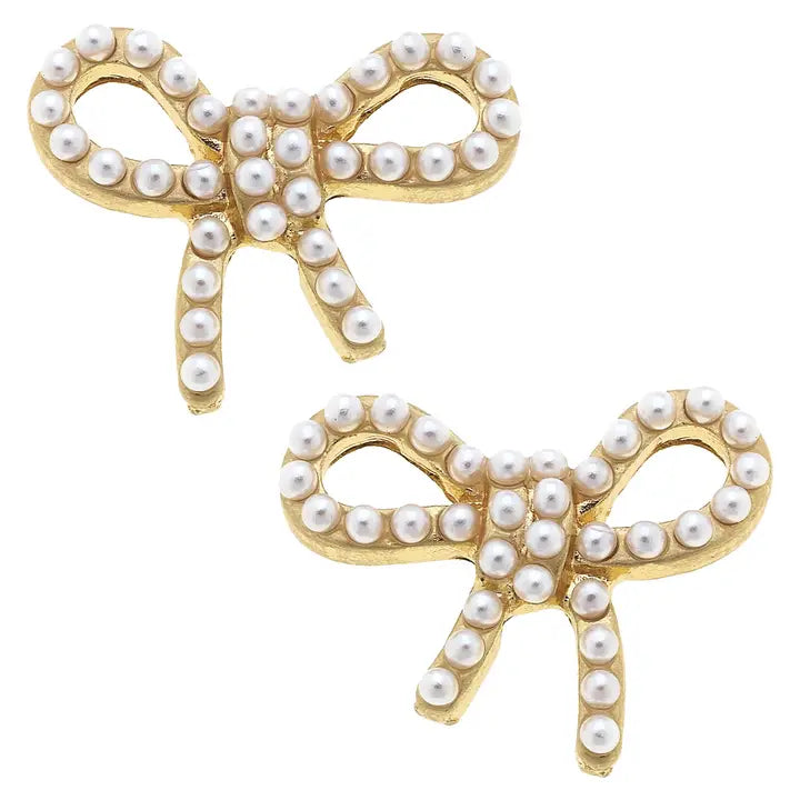 Canvas Mariah Pearl Studded Bow Earrings in Ivory