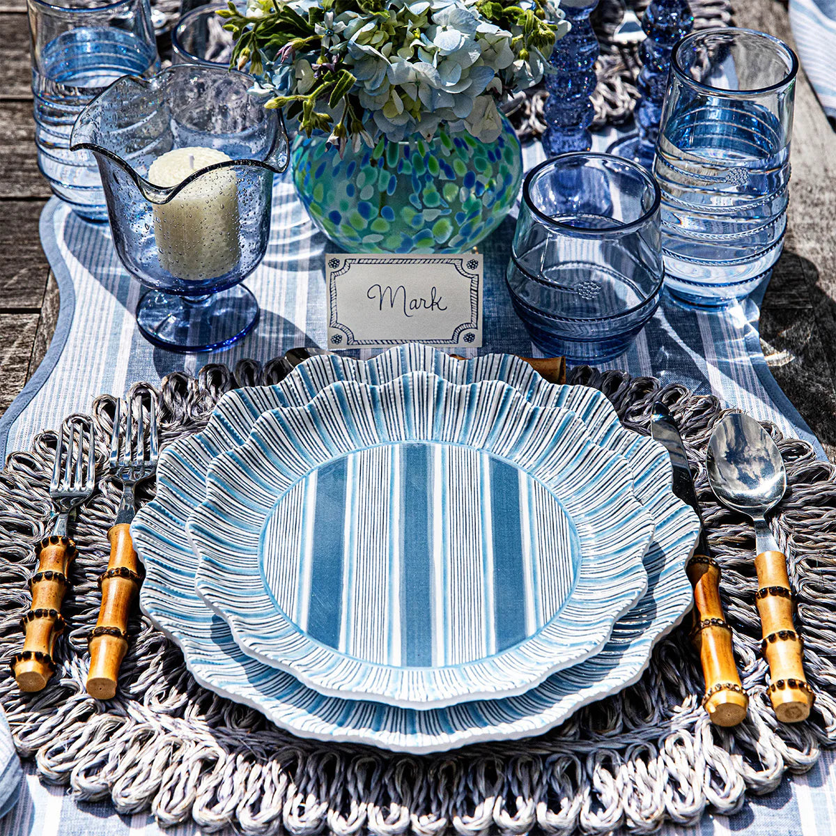 Juliska Cabana Stripe Melamine Dinner Plate - Ocean
