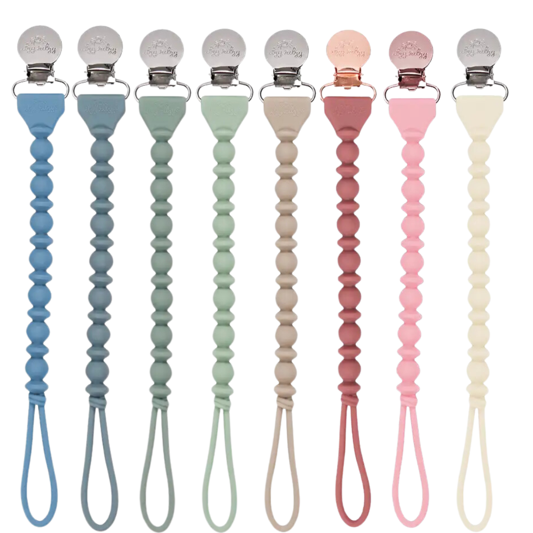 The Porch Sweetie Strap™ Silicone One-Piece Pacifier Clips: Blue Beaded