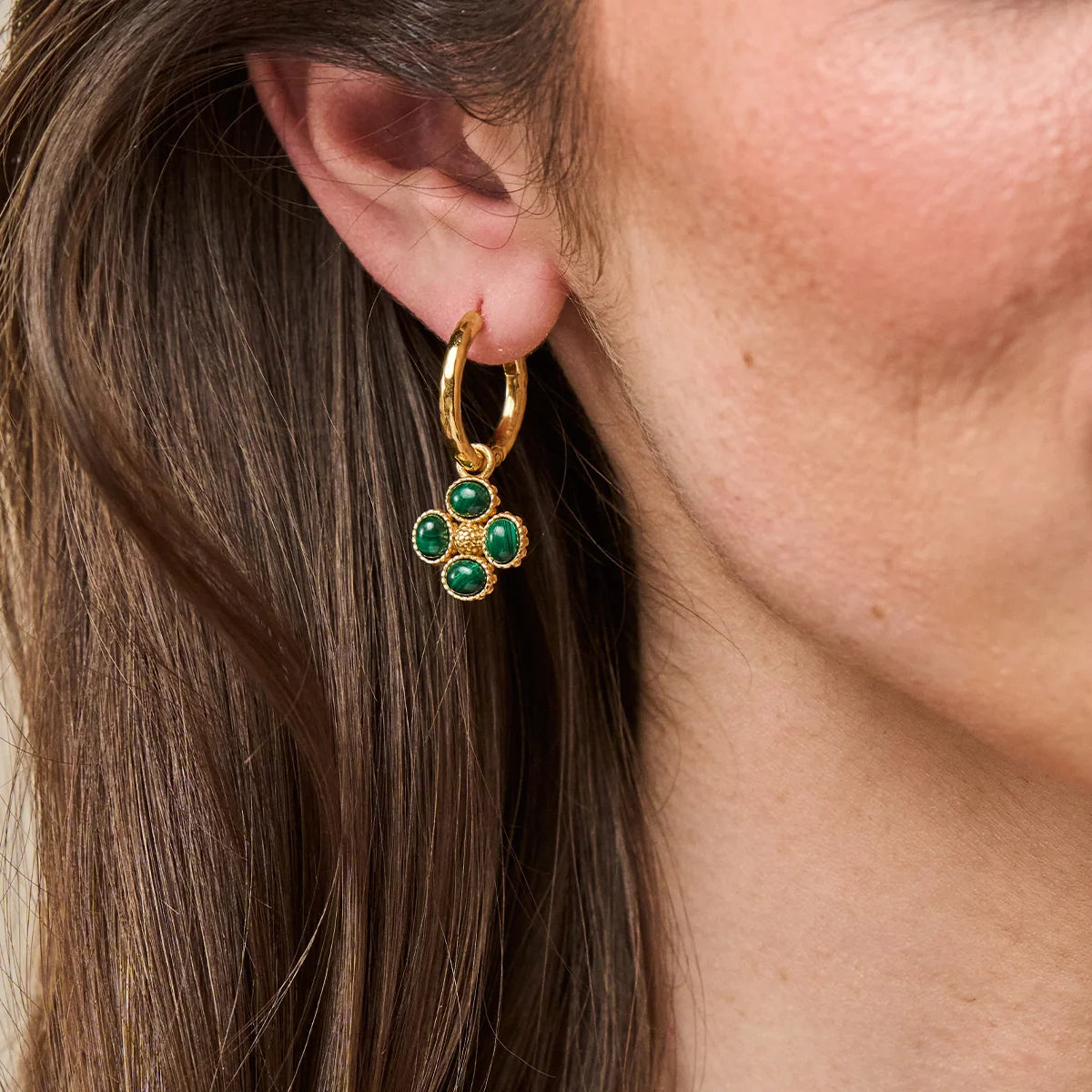 Capucine De Wulf Berry Clover Hoop Earrings with Double Sided Charm - Malachite