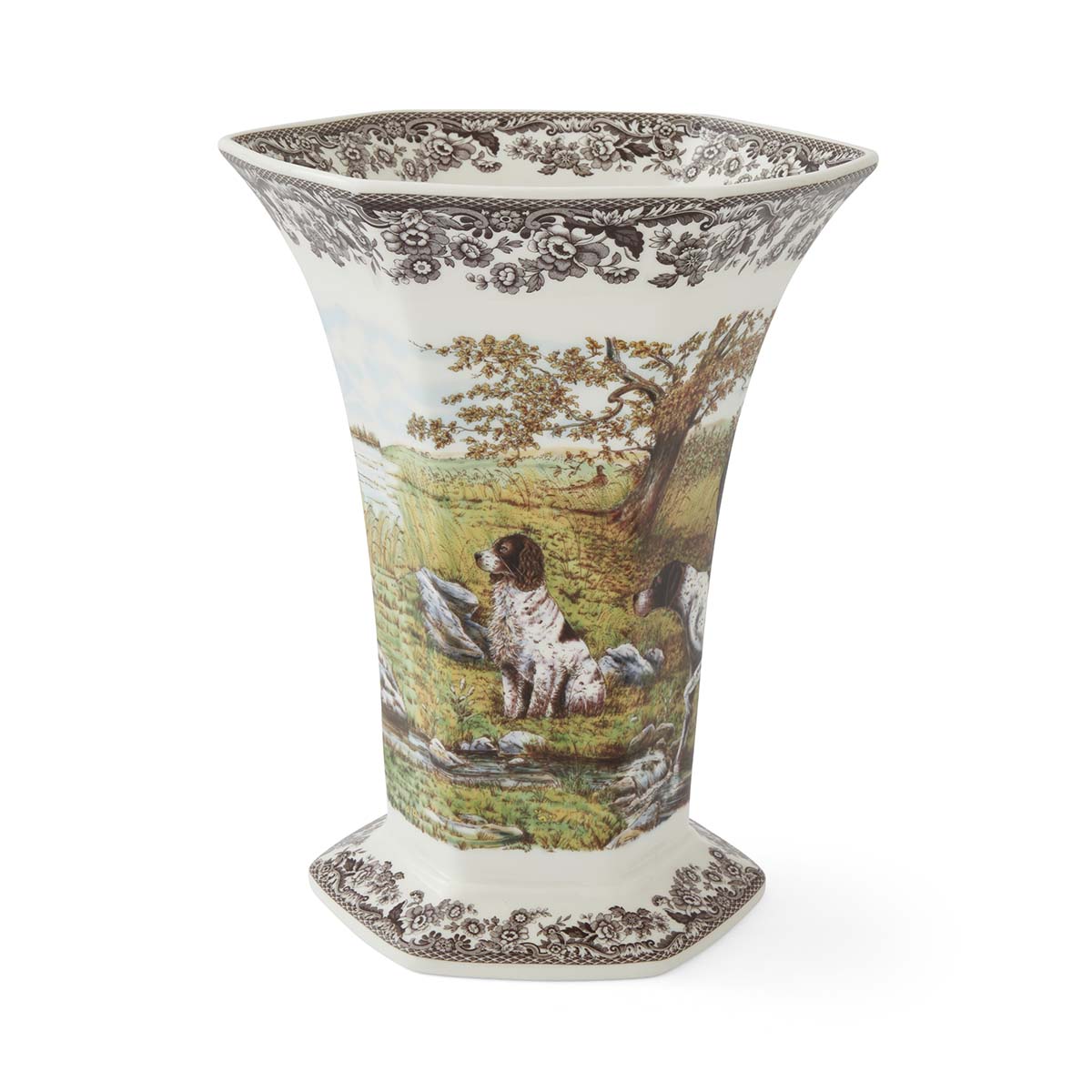 Spode Woodland Hunting Dogs Hexagonal Vase - Thumbnail 2