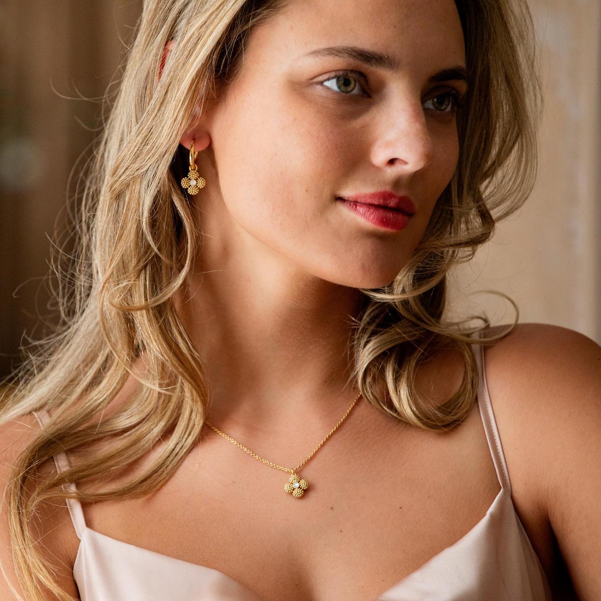 Capucin De Wulf Clover Hoop Earrings with Double Sided Charm - MOP