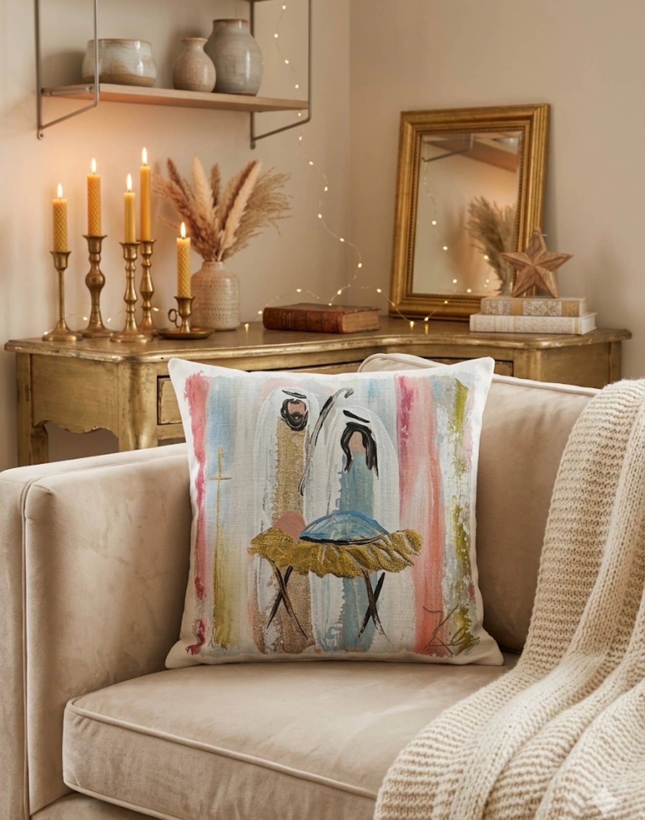 The Porch Pastel Nativity Pillow