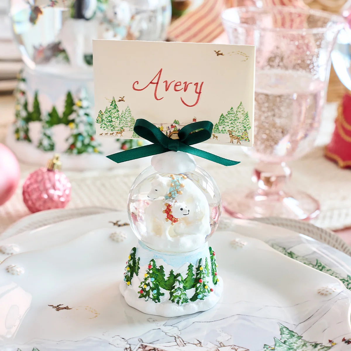 North Pole Polar Bear Snow Globe Place Card Holder