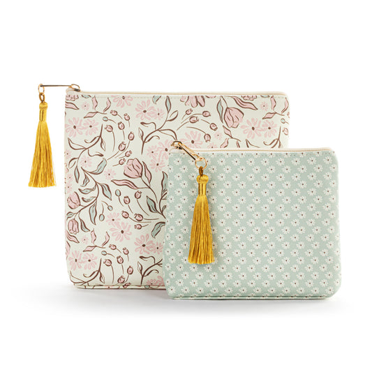 Demdaco Vintage Floral+Daisy Zip Pouch (Set of Two)