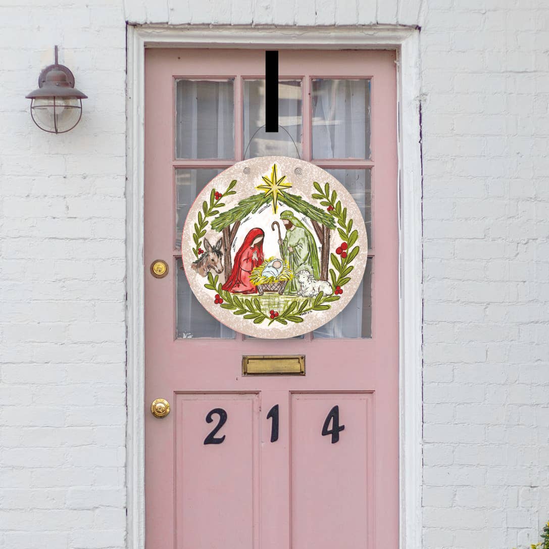 The Porch Baxter and Me Christmas Nativity Stable  Door Hanger