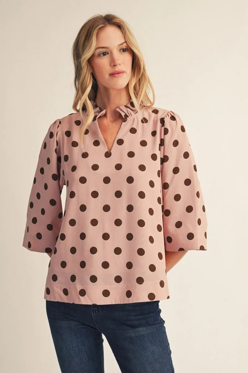 Pop of Polka Dot 3/4 Sleeve Top