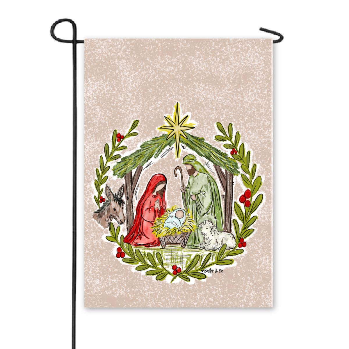 The Porch Baxter and Me Christmas Nativity Stable  Garden Flag