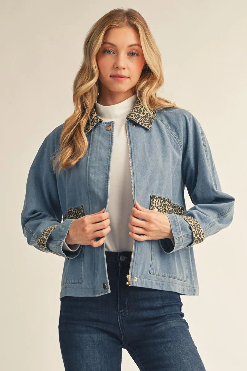 Leopard Chic Denim Jacket