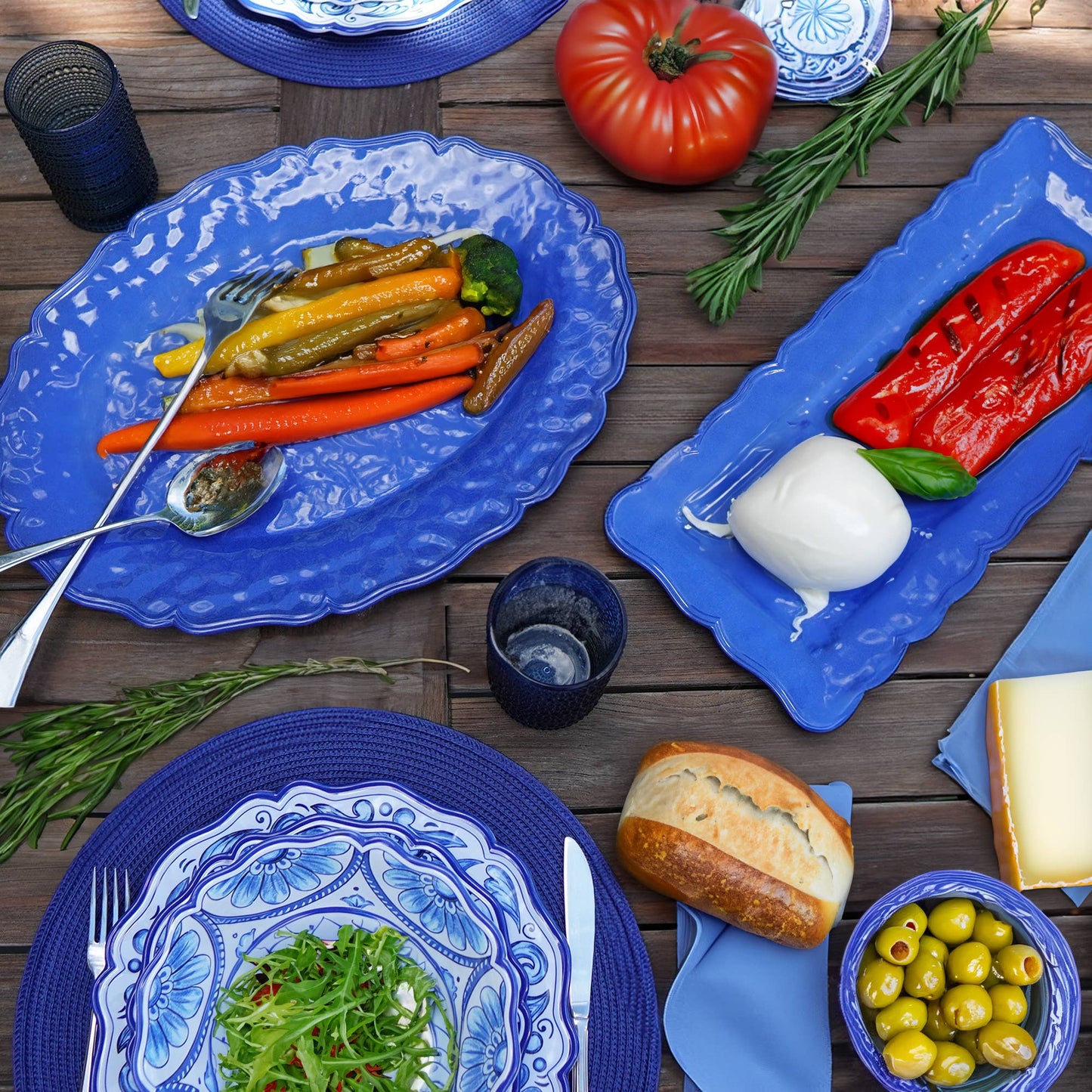 The Porch Indigo Blue 100% Melamine Rectangular Platter 19in x 8