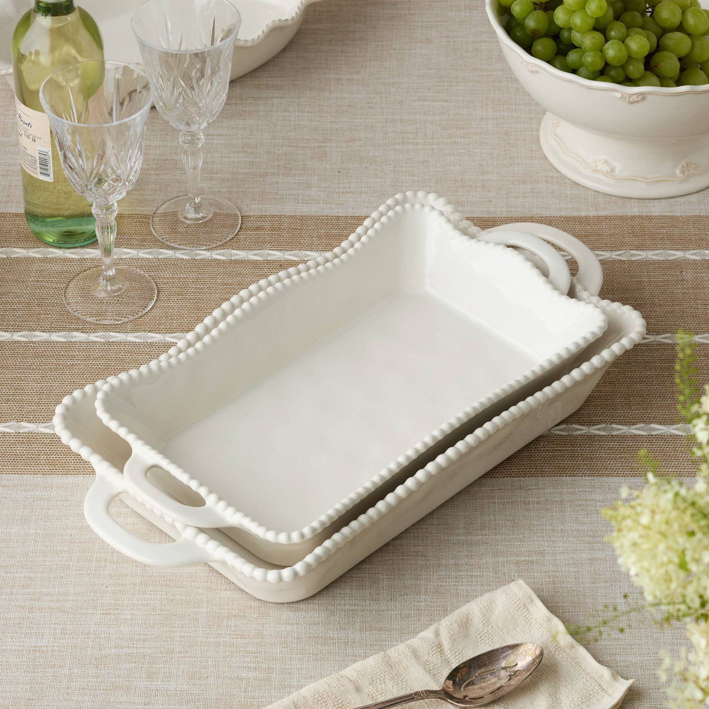 The Porch Perlette Cream Medium Rectagular Baker 14in x 8.75in