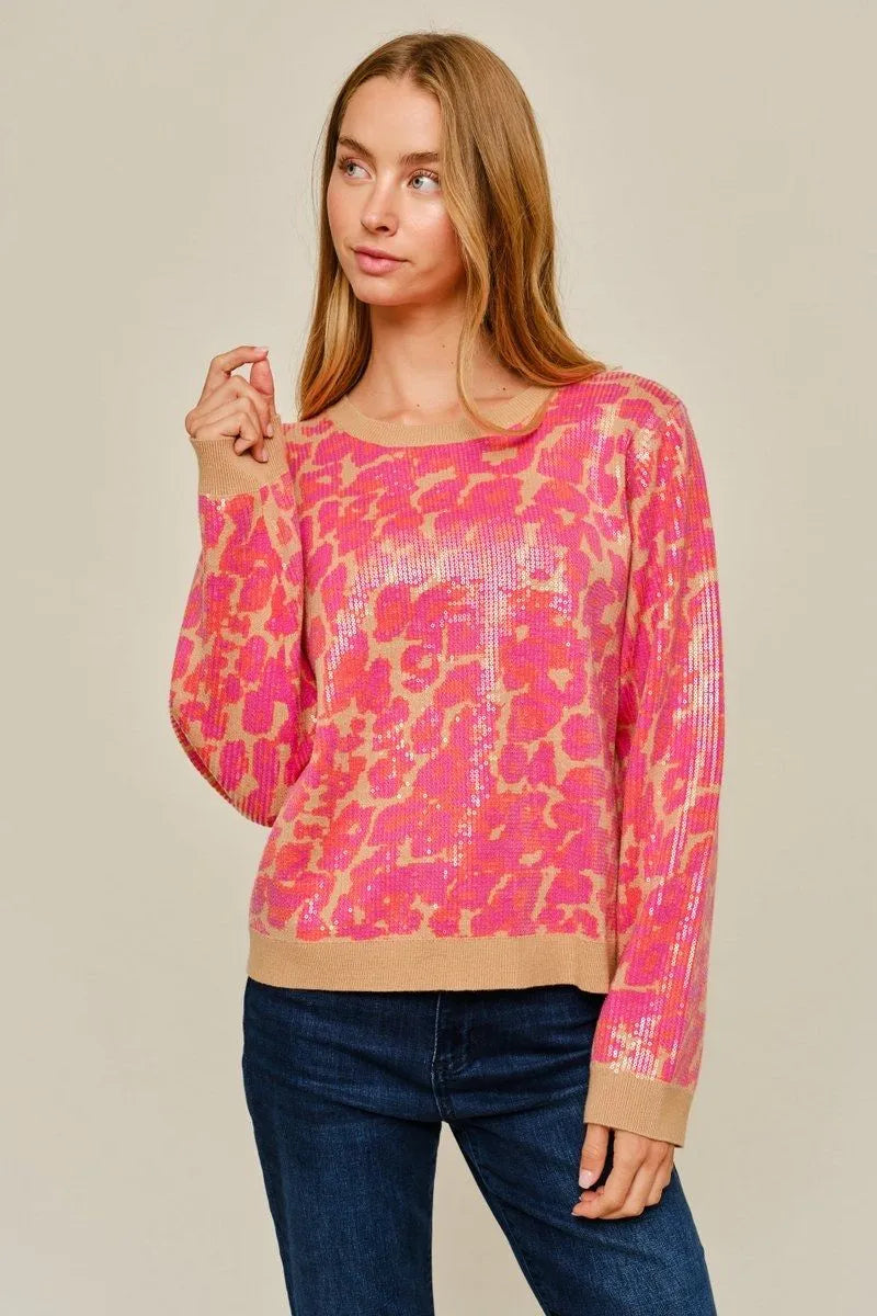 Wild About Pink Sequin Sweater Top