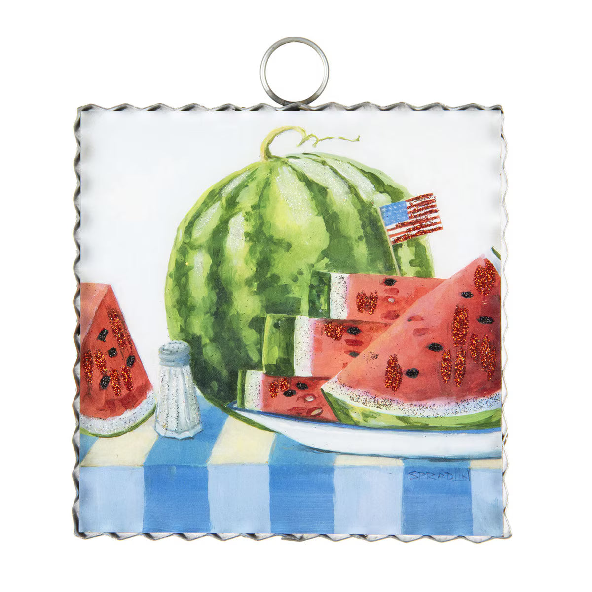 The Porch Round Top Watermelon with Flags Mini Art