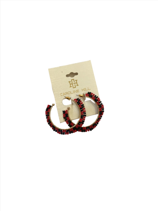 Caroline Hill Red and Black Beaded Hoop Earrings