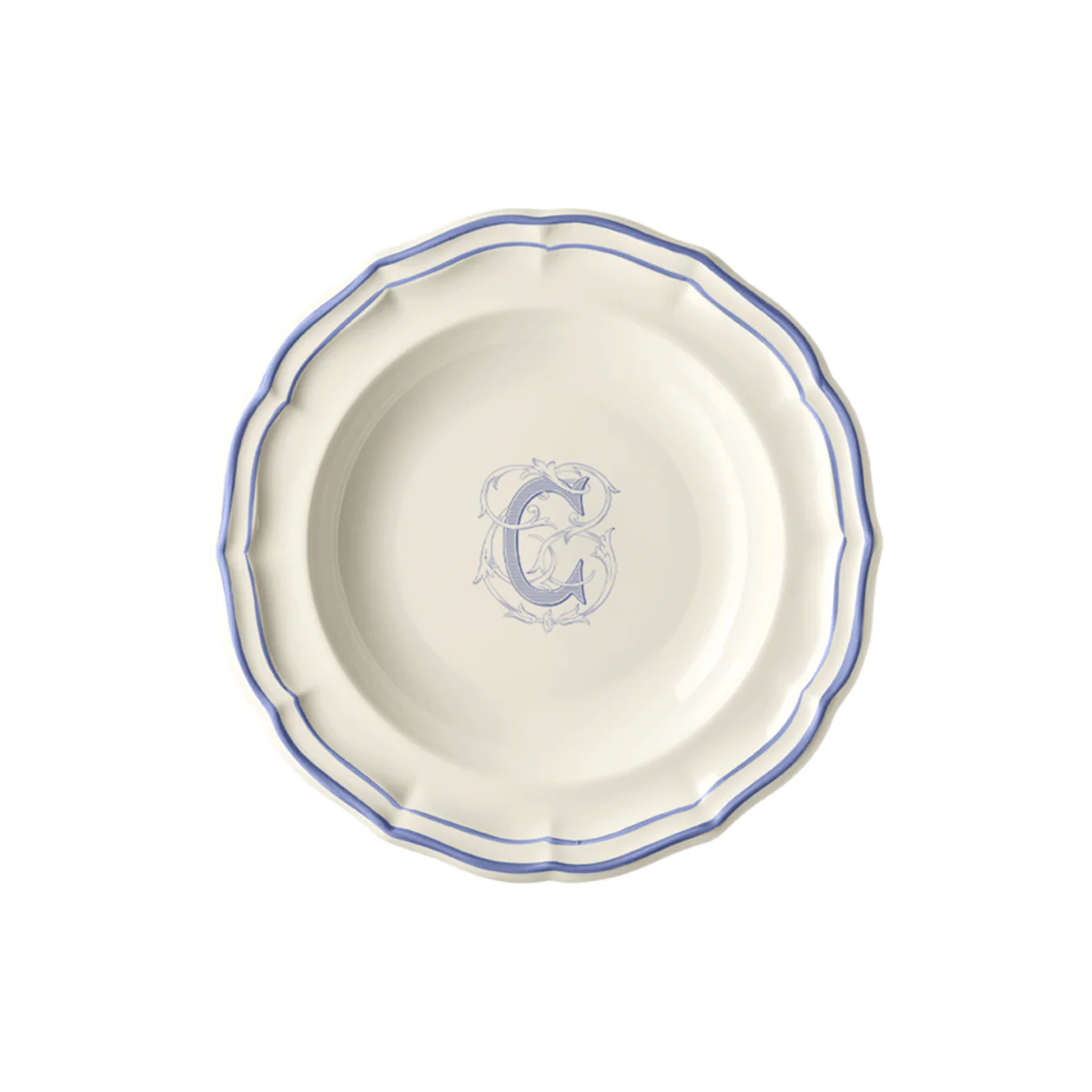 Gien Filet Bleu Monogrammed Soup Bowl