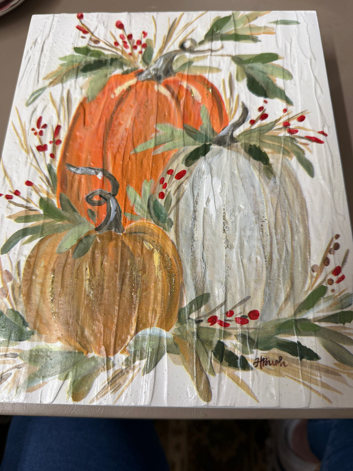 The Porch Raz Pumpkin Scene on Wood