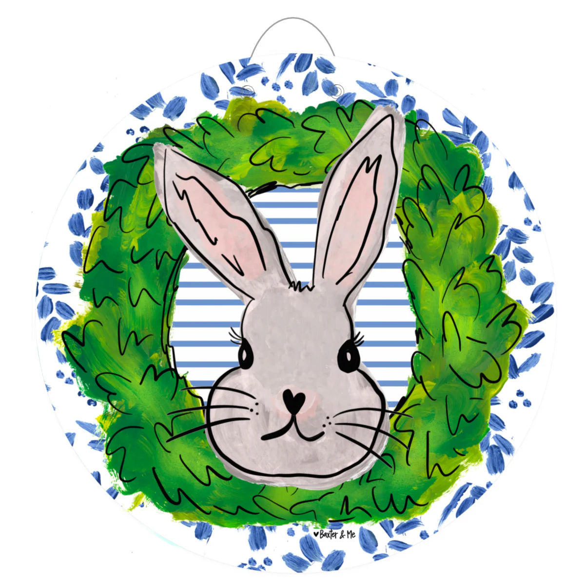 The Porch Baxter & Me Blue Willow Boxwood Bunny Door Hanger
