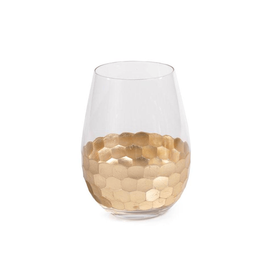 Zodax Fez Cut with Gold Leaf Stemless Wine Glass