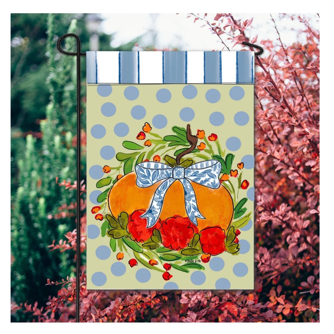 The Porch Blossom Pumpkin with Blue Ribbon Garden Flag