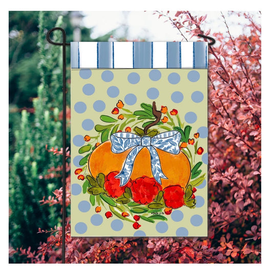 The Porch Blossom Pumpkin with Blue Ribbon Garden Flag