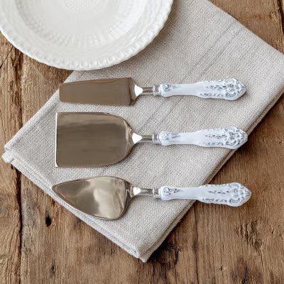 The Porch Park Hill Milk Bucket White Embossed Enamel Cheese Servers, Set of 3