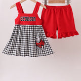 The Porch Red Georgia Applique Gingham Ruffle Shorts Set