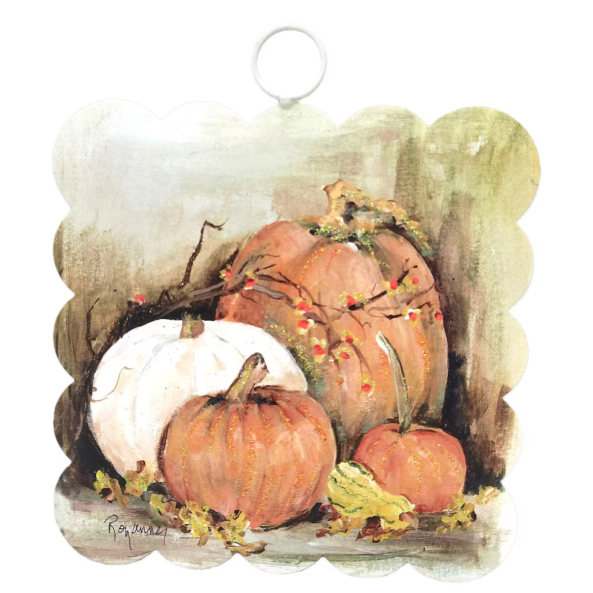 The Porch Round Top Mini Scalloped Art Fall Pumpkin