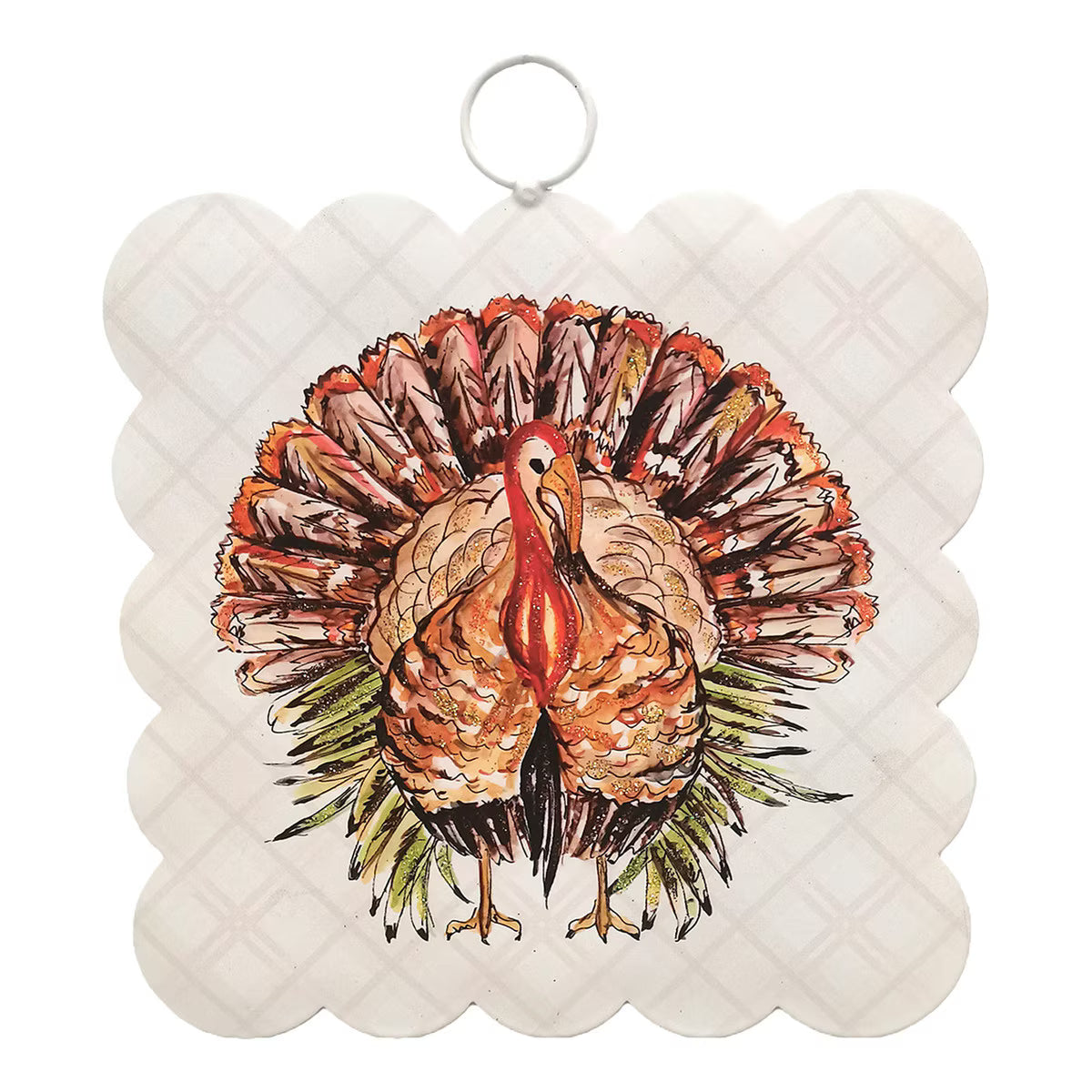 The Porch Round Top Mini Scalloped Art Festive Turkey