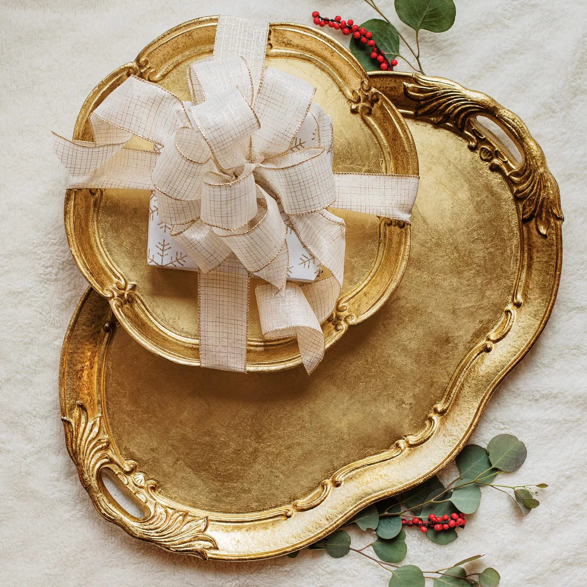 Vietri Florentine Wooden Accessories Gold Oval Tray with Handles