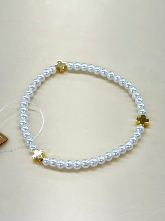 Haute Mess Pearl Beads Gold Cross Bracelet