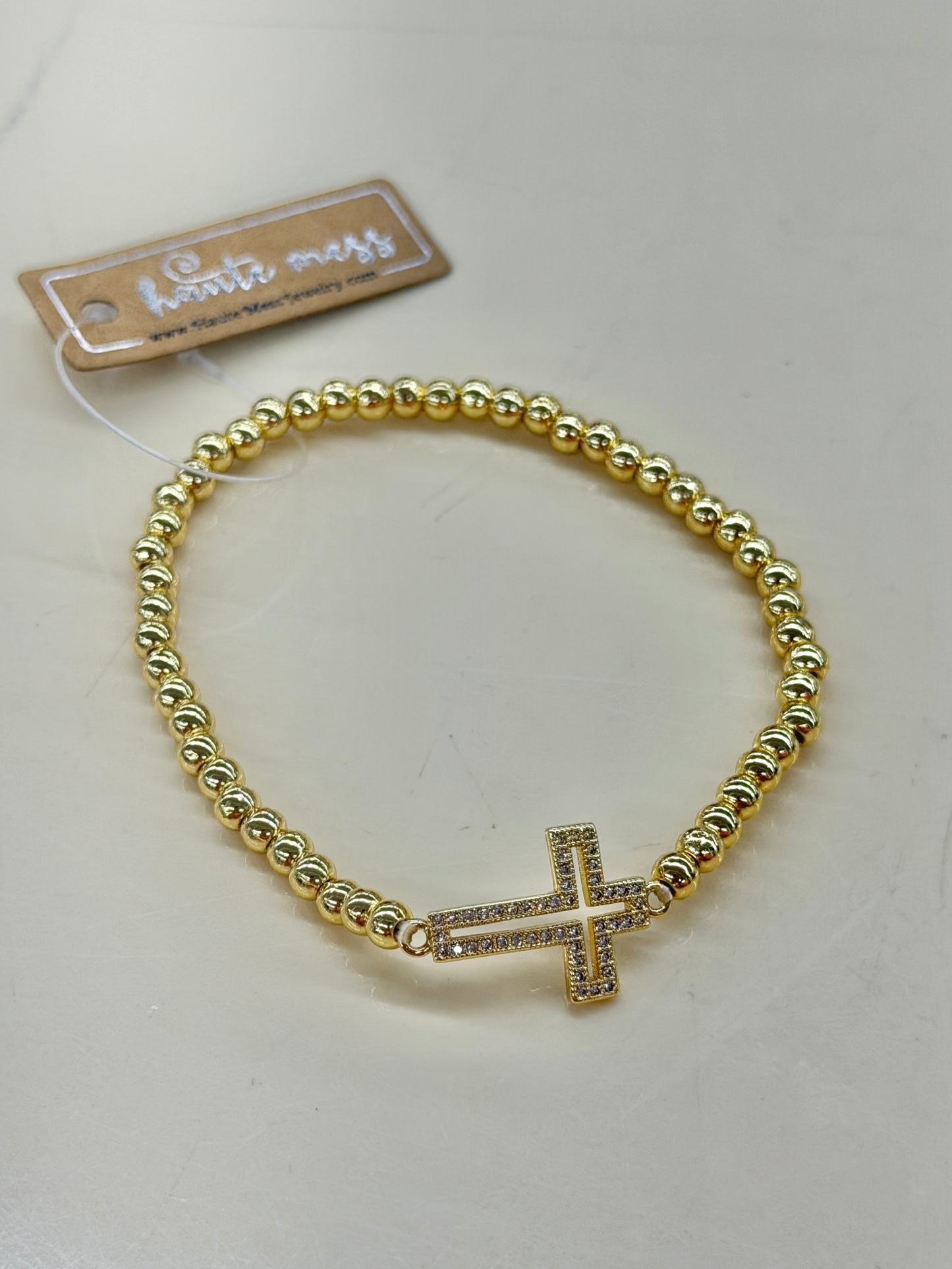 Haute Mess Gold Cross Beaded bracelet