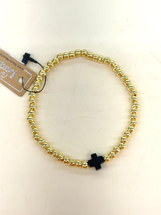 Haute Mess Black Cross Gold Beaded Bracelet