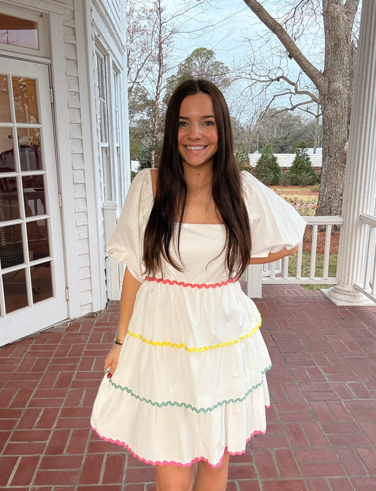 Sunset Harmony White Tiered Dress