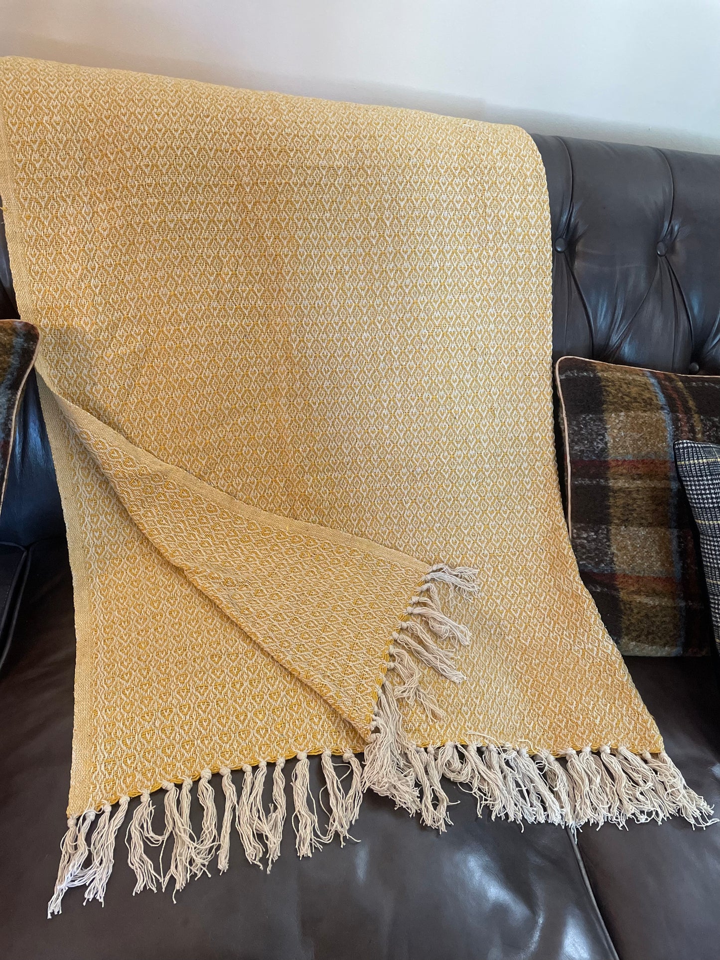 Bloomingville Yellow Knitted Woven Blanket