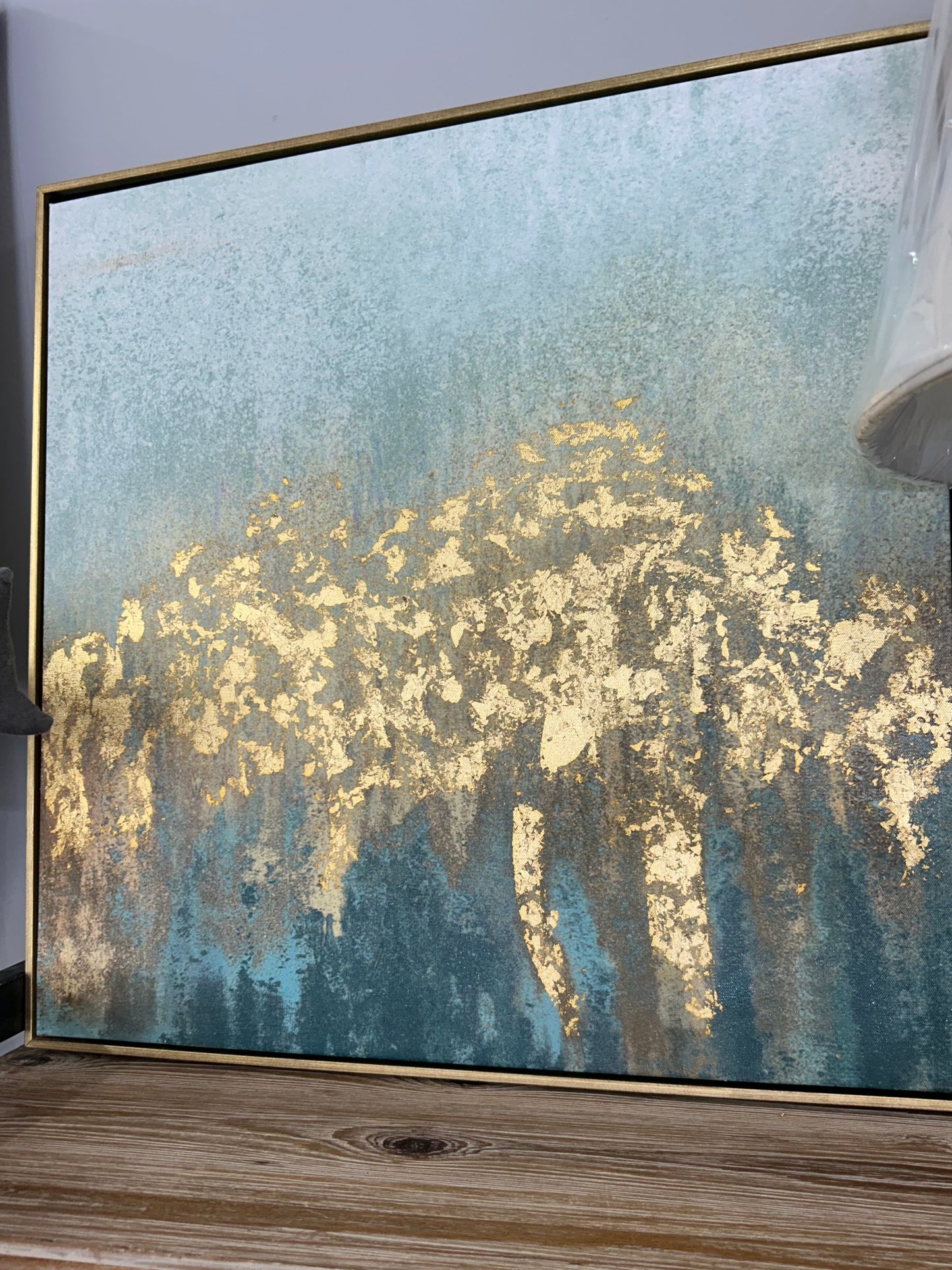 The Porch Turquoise/Gold Abstract Framed Canvas
