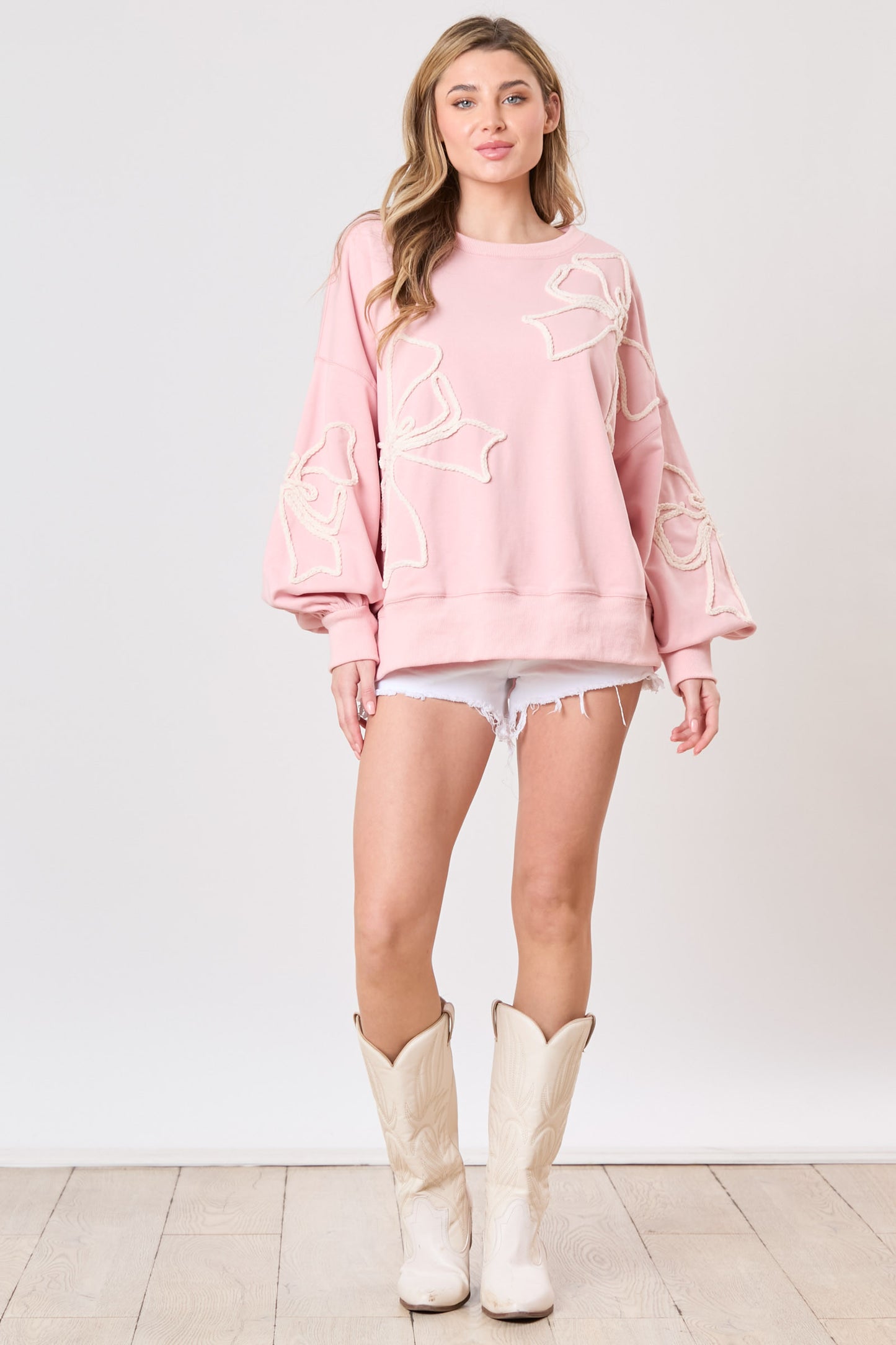 Put a Bow On It Thread Embroidery Oversized Sweatshirt