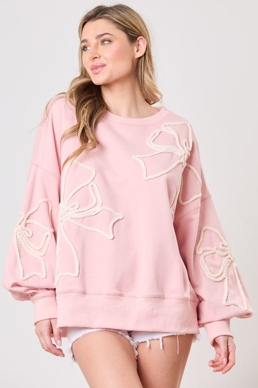 Put a Bow On It Thread Embroidery Oversized Sweatshirt