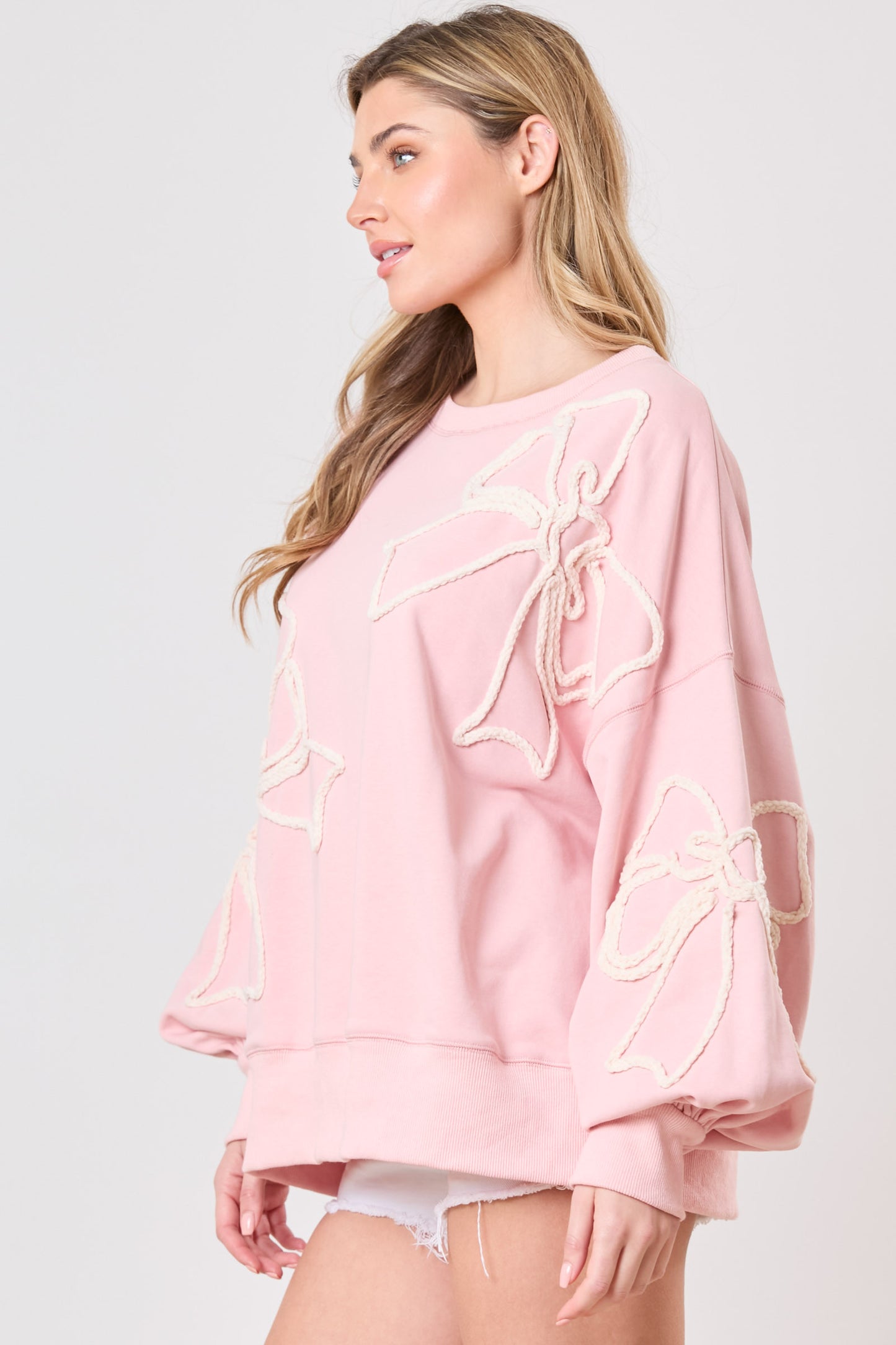 Put a Bow On It Thread Embroidery Oversized Sweatshirt