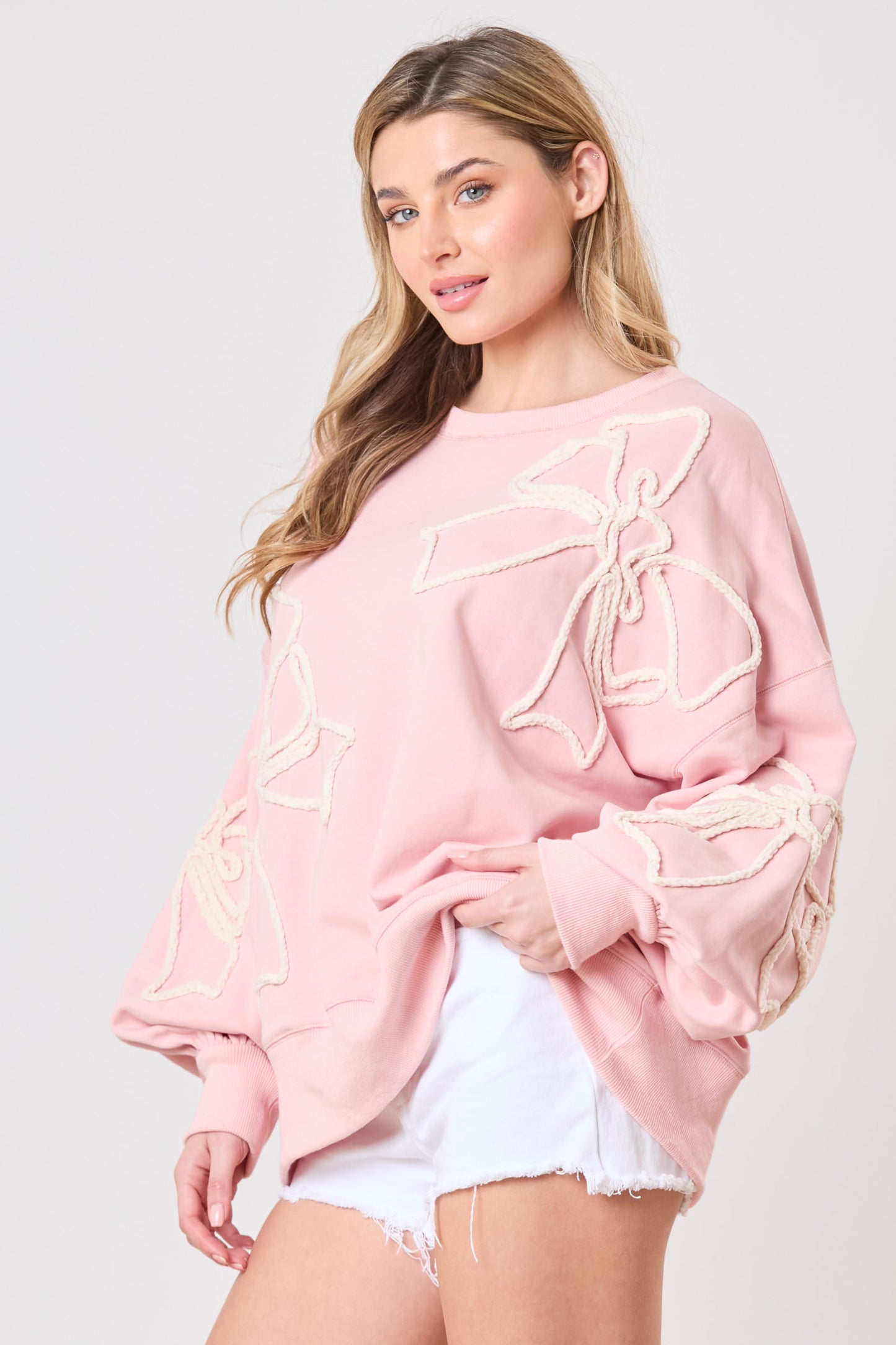 Put a Bow On It Thread Embroidery Oversized Sweatshirt