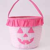 The Porch Pink Pumpkin Applique Gingham Ruffle Basket